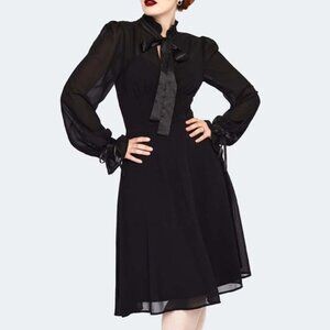 Voodoo Vixen  Sheer High Neck Long Sleeve Ribbon Tie Dress